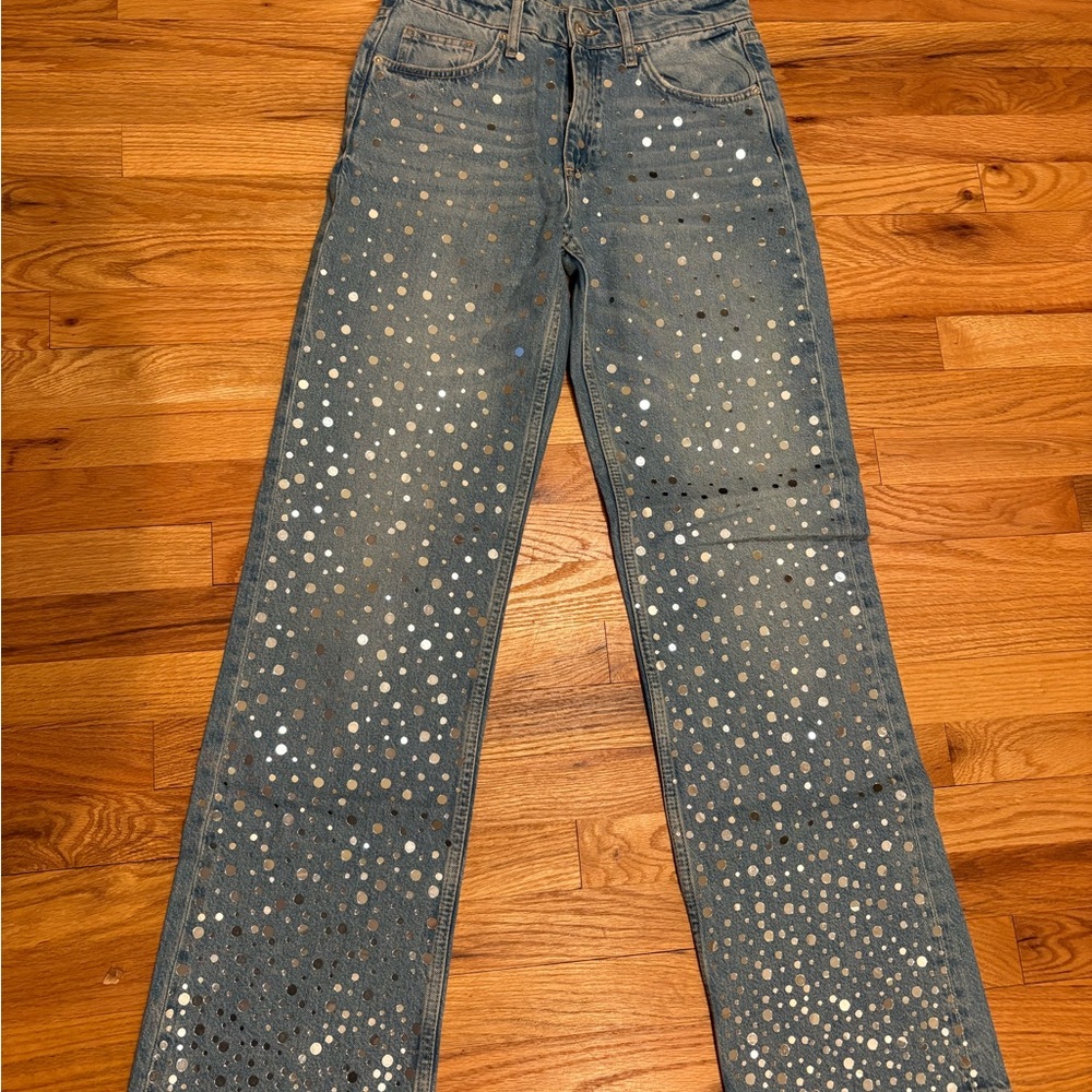 Zara Blue Flared Jeans with Silver Dot Accents